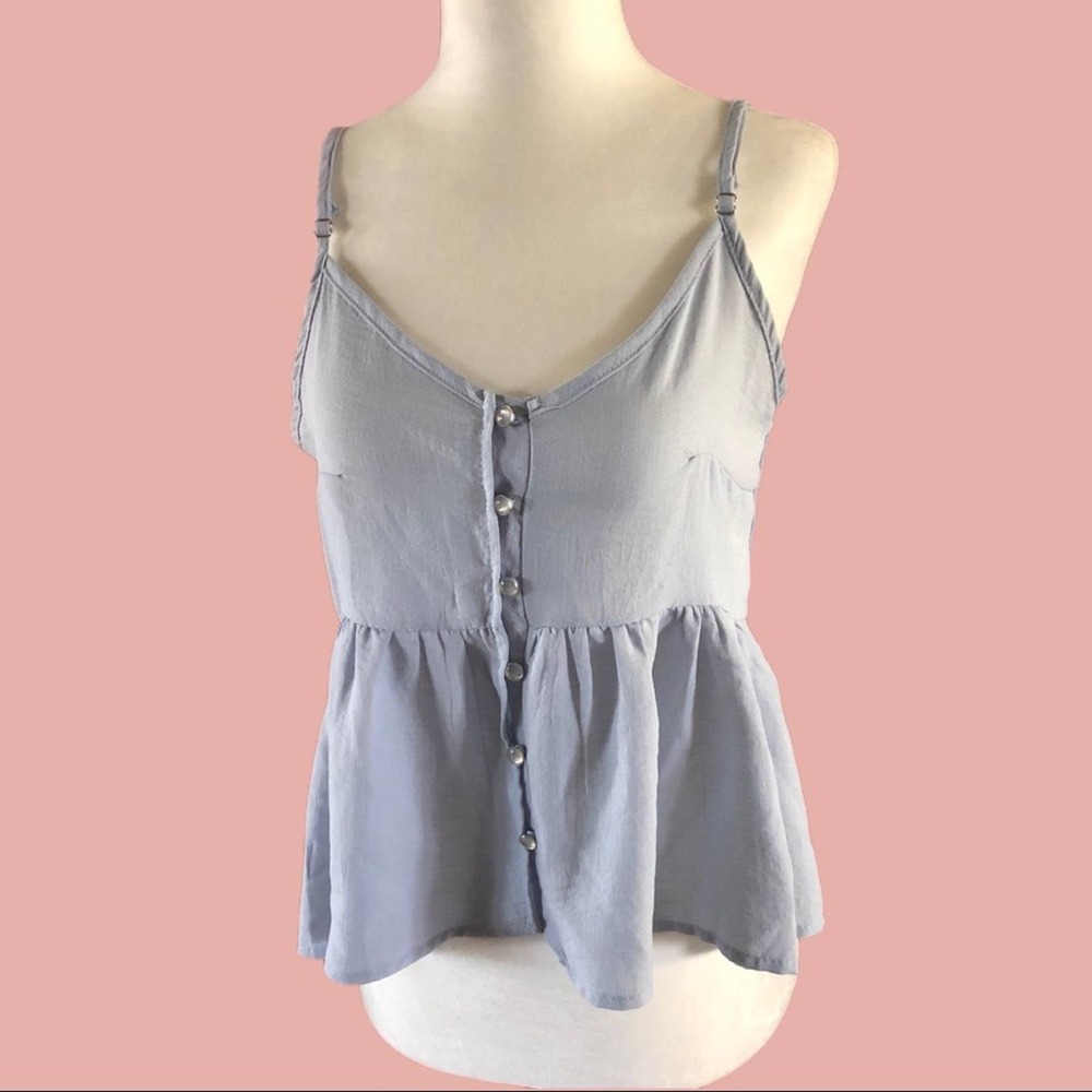 Baby Doll Style Adjustable Strap Light Blue Top Sz S